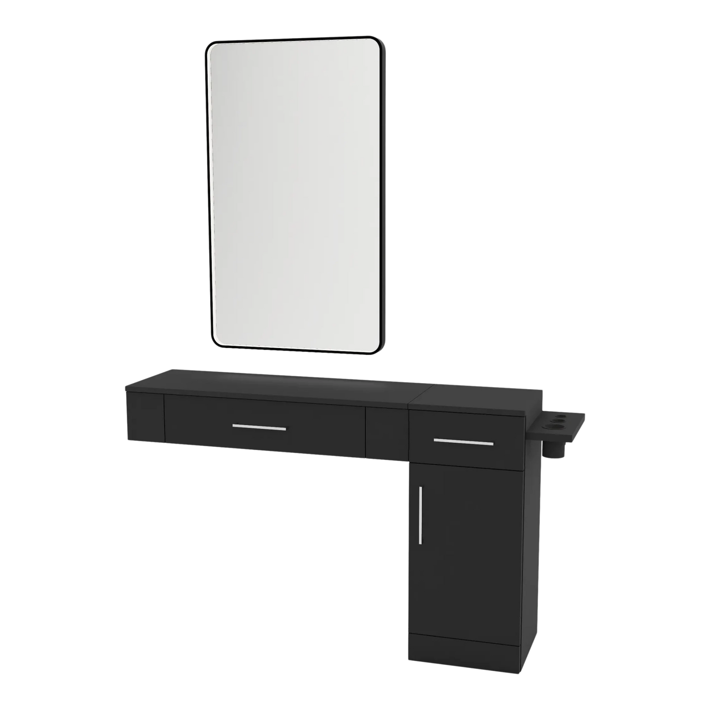 Nova Wall Mount Styling Station with Side-Mount Appliance Holder and Black Rectangle Westin Mirror - Kaemark