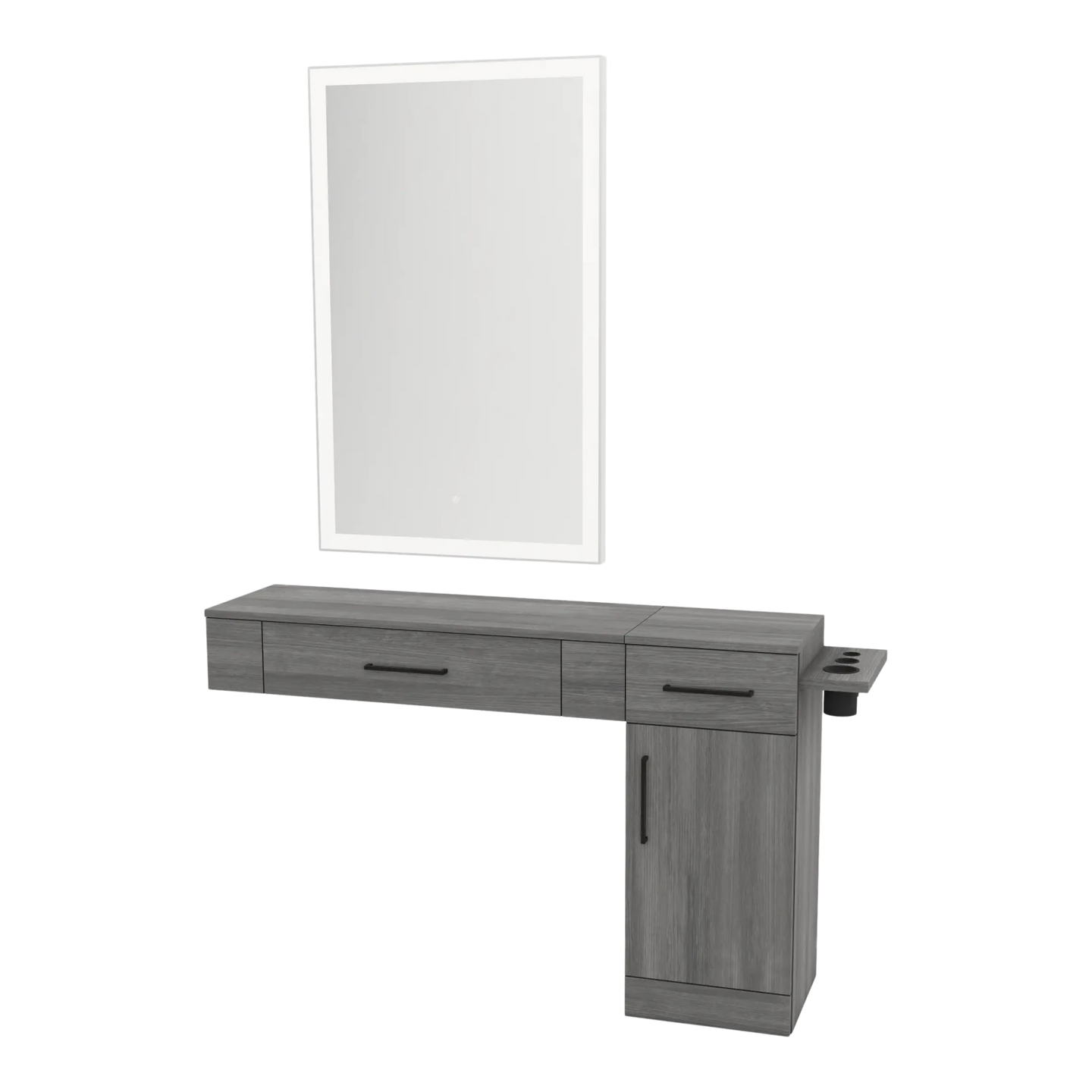 Nova Combo Wall Mount Styling Station with Side-Mount Appliance Holder and Silver Rectangle Glo Mirror - Kaemark