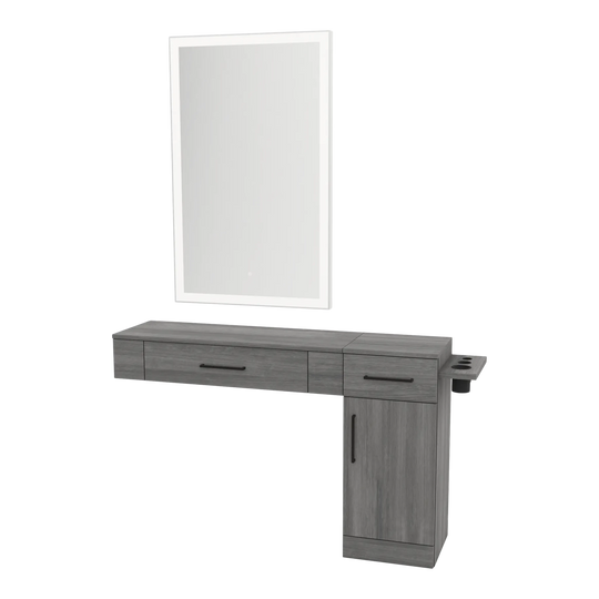 Nova Combo Wall Mount Styling Station with Side-Mount Appliance Holder and Silver Rectangle Glo Mirror - Kaemark