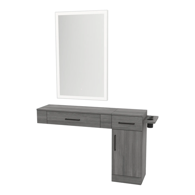 Nova Combo Wall Mount Styling Station with Side-Mount Appliance Holder and Silver Rectangle Glo Mirror - Kaemark