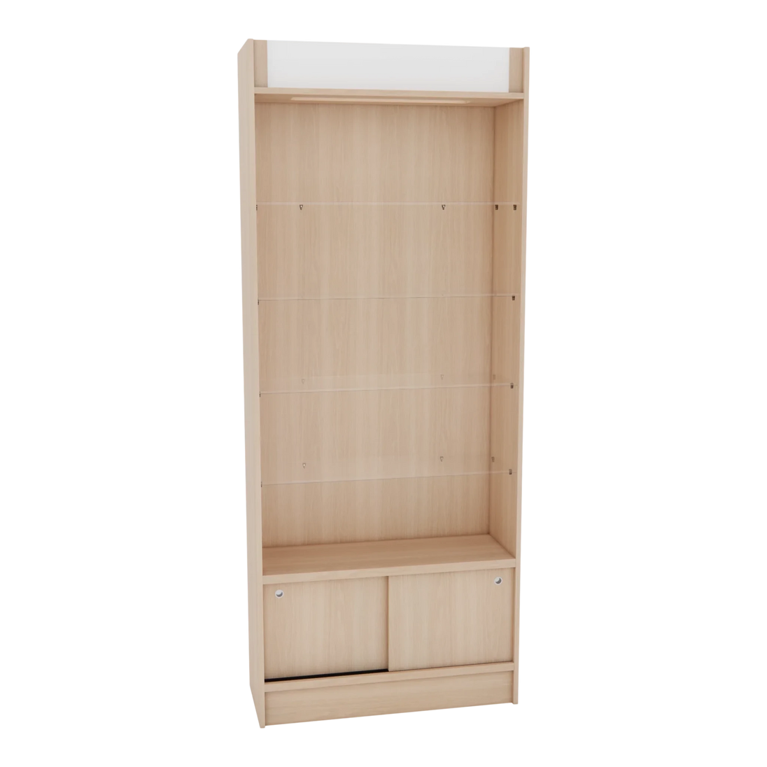 Passport Retail Display with Glass Shelves and Storage Cabinet - Kaemark