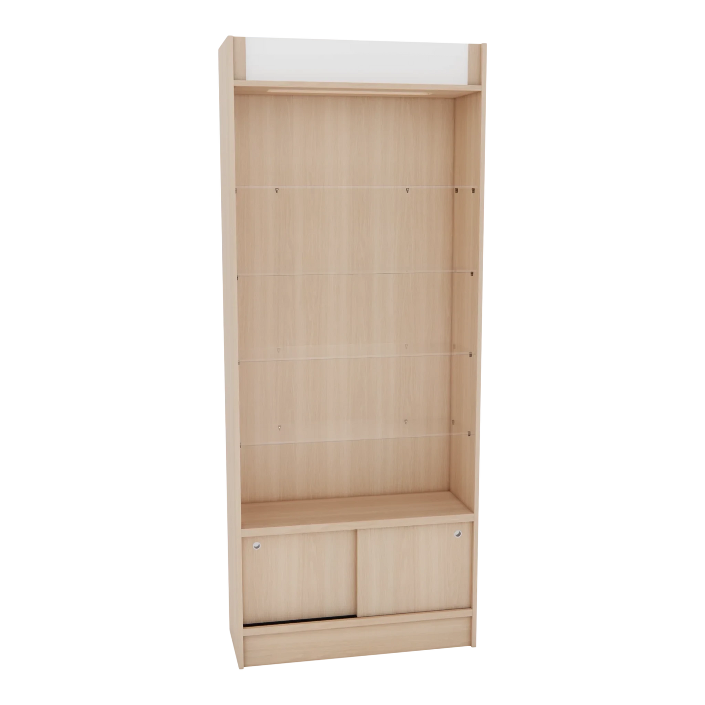 Passport Retail Display with Glass Shelves and Storage Cabinet - Kaemark