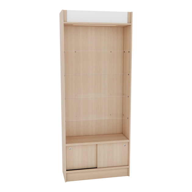 Passport Retail Display with Glass Shelves and Storage Cabinet - Kaemark