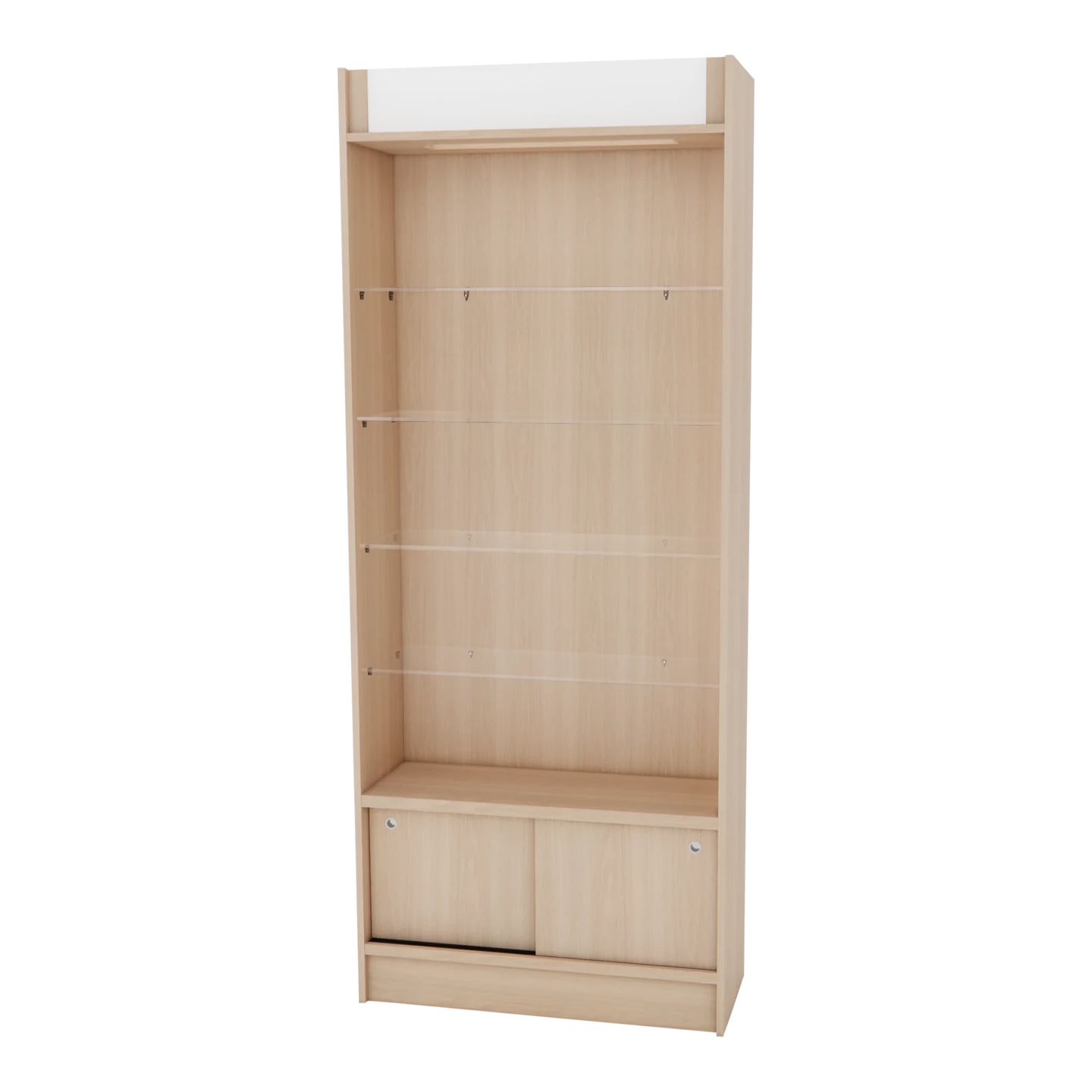 Passport Retail Display with Glass Shelves and Storage Cabinet - Kaemark