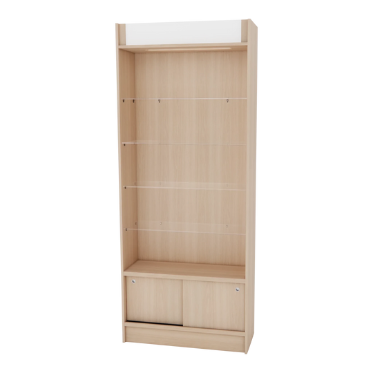 Passport Retail Display with Glass Shelves and Storage Cabinet - Kaemark