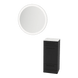 Rococo Mobile Styling Station with Tilt-out Appliance Holder, Solid Surface Countertop, and Silver Round Glo Mirror - Kaemark