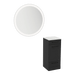 Rococo Mobile Styling Station with Tilt-out Appliance Holder, Solid Surface Countertop, and Silver Round Glo Mirror - Kaemark