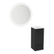 Rococo Mobile Styling Station with Tilt-out Appliance Holder, Solid Surface Countertop, and Silver Round Glo Mirror - Kaemark