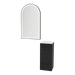Rococo Mobile Styling Station with Tilt-out Appliance Holder, Solid Surface Countertop, and Black Arch Paloma Mirror - Kaemark