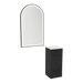 Rococo Mobile Styling Station with Tilt-out Appliance Holder, Solid Surface Countertop, and Black Arch Paloma Mirror - Kaemark