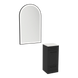 Rococo Mobile Styling Station with Tilt-out Appliance Holder, Solid Surface Countertop, and Black Arch Paloma Mirror - Kaemark
