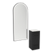 Rococo Mobile Styling Station with Tilt-out Appliance Holder, Solid Surface Countertop, and Black Full-Length Arch Paloma Mirror - Kaemark
