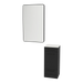 Rococo Mobile Styling Station with Tilt-out Appliance Holder, Solid Surface Countertop, and Black Rectangle Westin Mirror - Kaemark