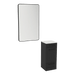Rococo Mobile Styling Station with Tilt-out Appliance Holder, Solid Surface Countertop, and Black Rectangle Westin Mirror - Kaemark