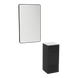 Rococo Mobile Styling Station with Tilt-out Appliance Holder, Solid Surface Countertop, and Black Rectangle Westin Mirror - Kaemark