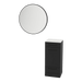 Rococo Mobile Styling Station with Tilt-out Appliance Holder, Solid Surface Countertop, and Black Round Westin Mirror - Kaemark