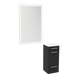 Rococo Mobile Styling Station with Tilt-out Appliance Holder, Solid Surface Countertop, and Silver Rectangle Glo Mirror - Kaemark