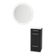 Rococo Mobile Styling Station with Tilt-out Appliance Holder, Solid Surface Countertop, and Silver Round Glo Mirror - Kaemark