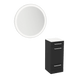 Rococo Mobile Styling Station with Tilt-out Appliance Holder, Solid Surface Countertop, and Silver Round Glo Mirror - Kaemark