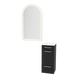 Rococo Mobile Styling Station with Tilt-out Appliance Holder, Solid Surface Countertop, and Gold Arch Paloma Mirror - Kaemark