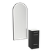 Rococo Mobile Styling Station with Tilt-out Appliance Holder, Solid Surface Countertop, and Black Full-Length Arch Paloma Mirror - Kaemark