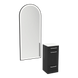 Rococo Mobile Styling Station with Tilt-out Appliance Holder, Solid Surface Countertop, and Black Full-Length Arch Paloma Mirror - Kaemark