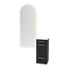 Rococo Mobile Styling Station with Tilt-out Appliance Holder, Solid Surface Countertop, and Black Full-Length Arch Paloma Mirror - Kaemark