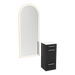 Rococo Mobile Styling Station with Tilt-out Appliance Holder, Solid Surface Countertop, and Gold Full-Length Arch Paloma Mirror - Kaemark