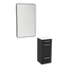 Rococo Mobile Styling Station with Tilt-out Appliance Holder, Solid Surface Countertop, and Black Rectangle Westin Mirror - Kaemark