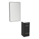 Rococo Mobile Styling Station with Tilt-out Appliance Holder, Solid Surface Countertop, and Black Rectangle Westin Mirror - Kaemark