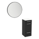Rococo Mobile Styling Station with Tilt-out Appliance Holder, Solid Surface Countertop, and Black Round Westin Mirror - Kaemark
