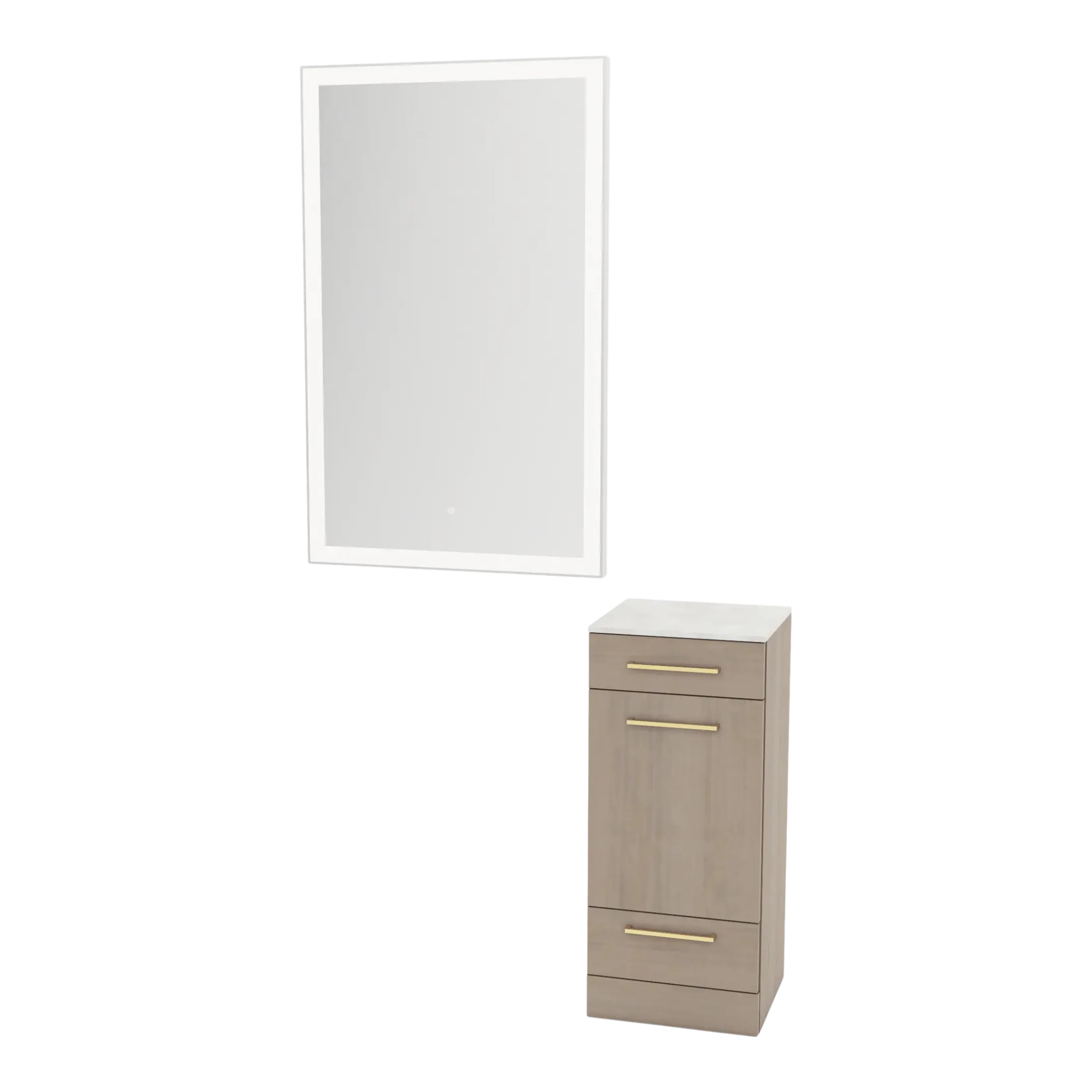 Rococo Mobile Styling Station with Tilt-out Appliance Holder, Solid Surface Countertop, and Silver Rectangle Glo Mirror - Kaemark