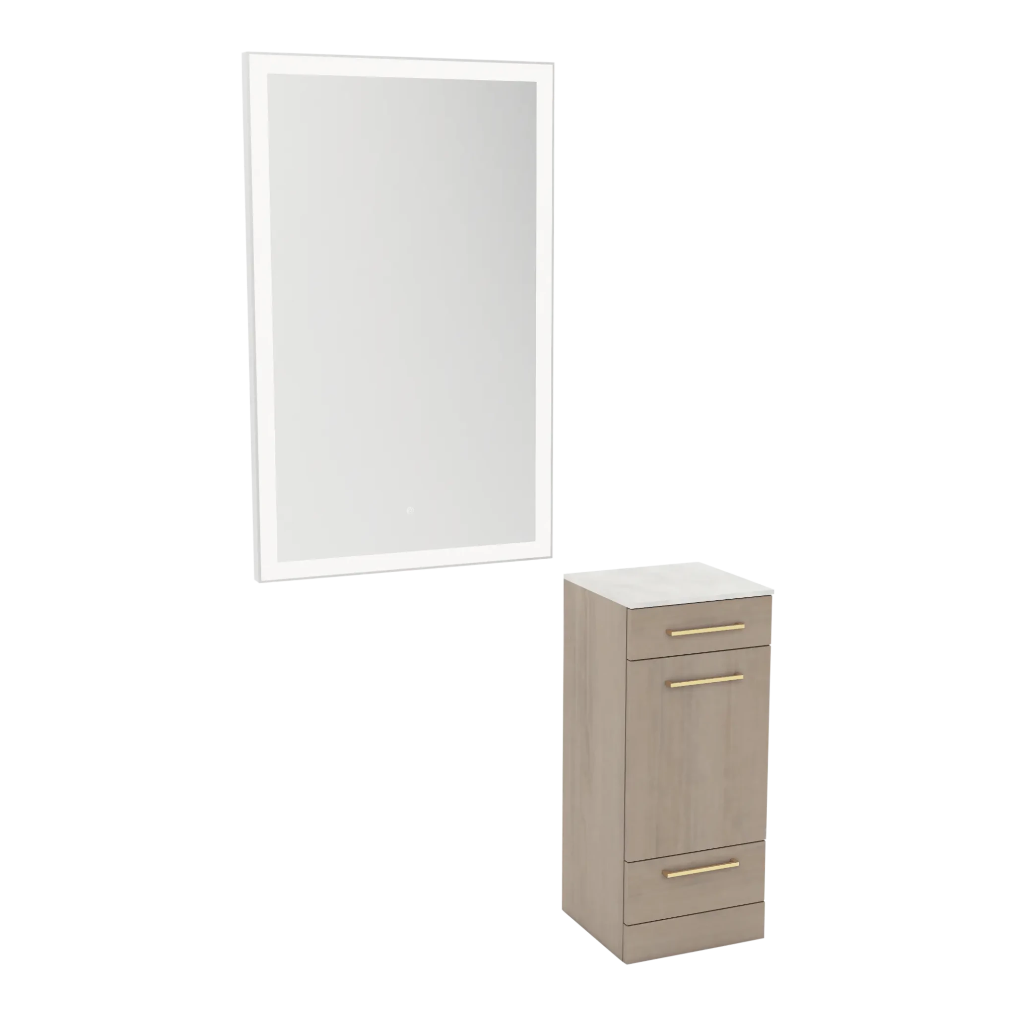 Rococo Mobile Styling Station with Tilt-out Appliance Holder, Solid Surface Countertop, and Silver Rectangle Glo Mirror - Kaemark