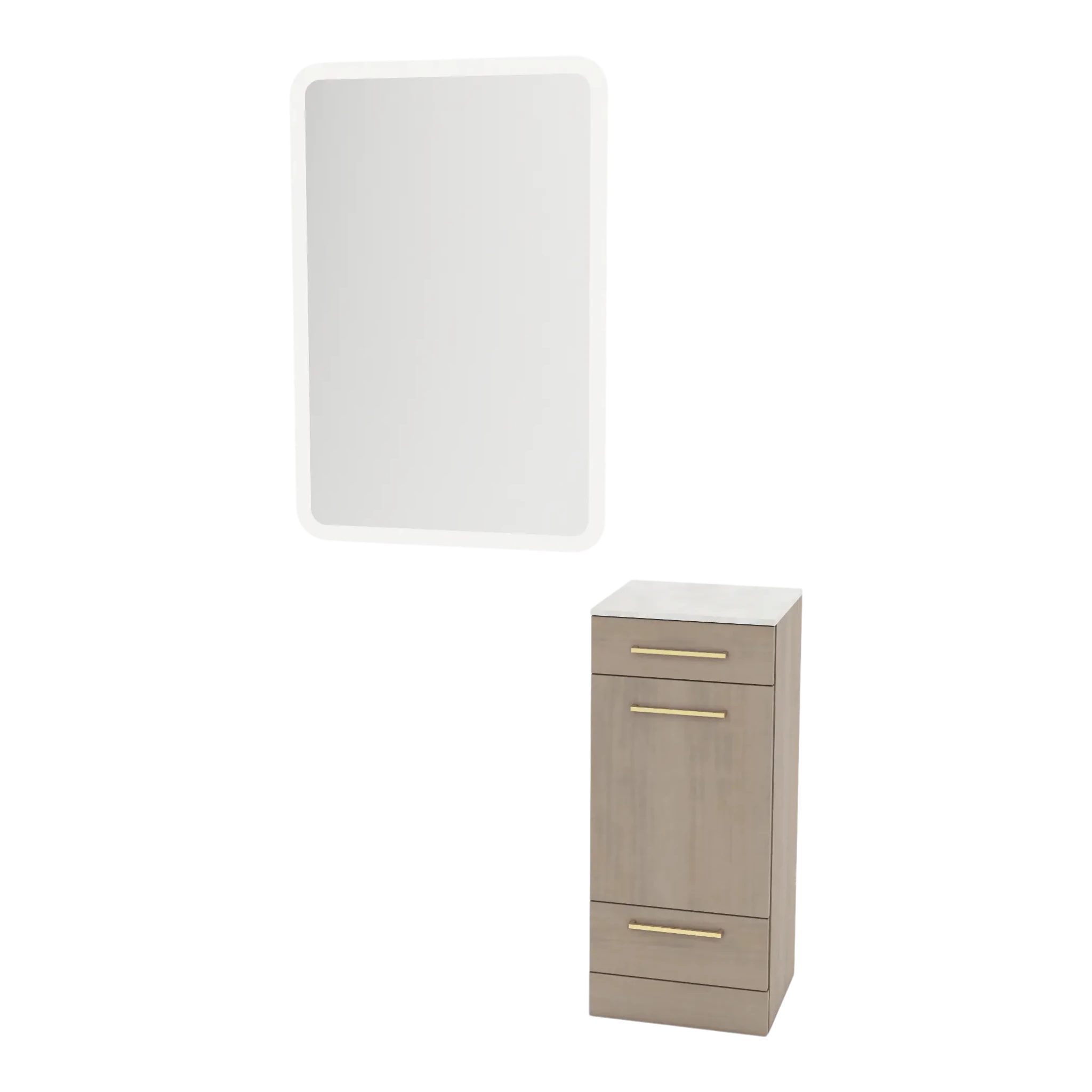 Rococo Mobile Styling Station with Tilt-out Appliance Holder, Solid Surface Countertop, and White Rectangle Illuminate Back Lit Mirror - Kaemark