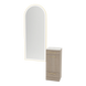 Rococo Mobile Styling Station with Tilt-out Appliance Holder, Solid Surface Countertop, and Gold Full-Length Arch Paloma Mirror - Kaemark