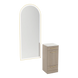 Rococo Mobile Styling Station with Tilt-out Appliance Holder, Solid Surface Countertop, and Gold Full-Length Arch Paloma Mirror - Kaemark