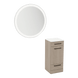 Rococo Mobile Styling Station with Tilt-out Appliance Holder, Solid Surface Countertop, and Silver Round Glo Mirror - Kaemark