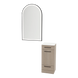Rococo Mobile Styling Station with Tilt-out Appliance Holder, Solid Surface Countertop, and Black Arch Paloma Mirror - Kaemark