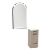 Rococo Mobile Styling Station with Tilt-out Appliance Holder, Solid Surface Countertop, and Black Arch Paloma Mirror - Kaemark