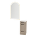 Rococo Mobile Styling Station with Tilt-out Appliance Holder, Solid Surface Countertop, and Gold Arch Paloma Mirror - Kaemark