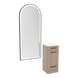 Rococo Mobile Styling Station with Tilt-out Appliance Holder, Solid Surface Countertop, and Black Full-Length Arch Paloma Mirror - Kaemark