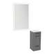 Rococo Mobile Styling Station with Tilt-out Appliance Holder, Solid Surface Countertop, and Silver Rectangle Glo Mirror - Kaemark