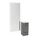 Rococo Mobile Styling Station with Tilt-out Appliance Holder, Solid Surface Countertop, and Silver Full-Length Rectangle Glo Mirror - Kaemark