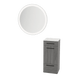 Rococo Mobile Styling Station with Tilt-out Appliance Holder, Solid Surface Countertop, and Silver Round Glo Mirror - Kaemark