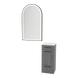 Rococo Mobile Styling Station with Tilt-out Appliance Holder, Solid Surface Countertop, and Black Arch Paloma Mirror - Kaemark