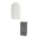 Rococo Mobile Styling Station with Tilt-out Appliance Holder, Solid Surface Countertop, and Gold Arch Paloma Mirror - Kaemark
