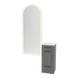 Rococo Mobile Styling Station with Tilt-out Appliance Holder, Solid Surface Countertop, and Gold Full-Length Arch Paloma Mirror - Kaemark