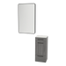 Rococo Mobile Styling Station with Tilt-out Appliance Holder, Solid Surface Countertop, and Black Rectangle Westin Mirror - Kaemark
