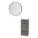 Rococo Mobile Styling Station with Tilt-out Appliance Holder, Solid Surface Countertop, and Black Round Westin Mirror - Kaemark