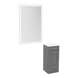 Rococo Mobile Styling Station with Tilt-out Appliance Holder, Solid Surface Countertop, and Silver Rectangle Glo Mirror - Kaemark